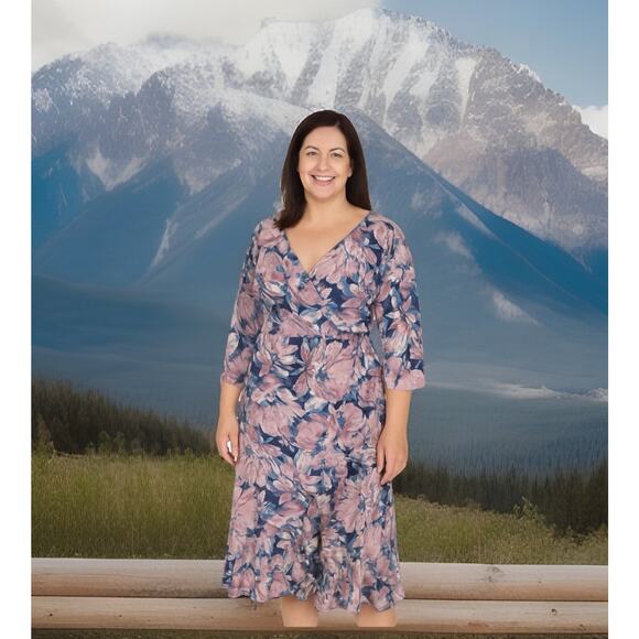 Kiyonna Wrap Dress Party Flirty Flounce Style Ruffled Hem Size 1X Feminine - Picture 1 of 6